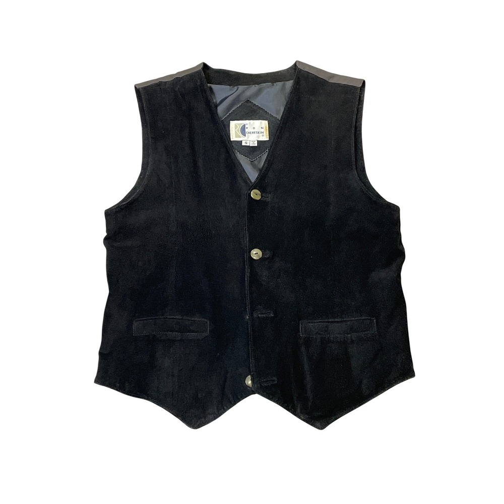 Vintage Western Cowboy Moto Suede Vest Black Boho Festival Layering Rodeo Small
